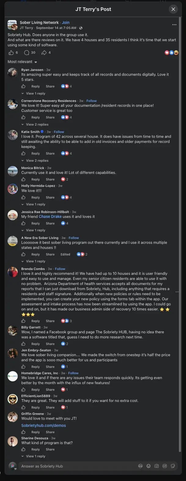 Facebook Thread on Sobriety Hub