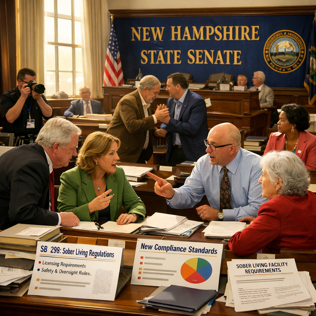 New Hampshire legislators debating Senate Bill 298 and its impact on sober living operators.