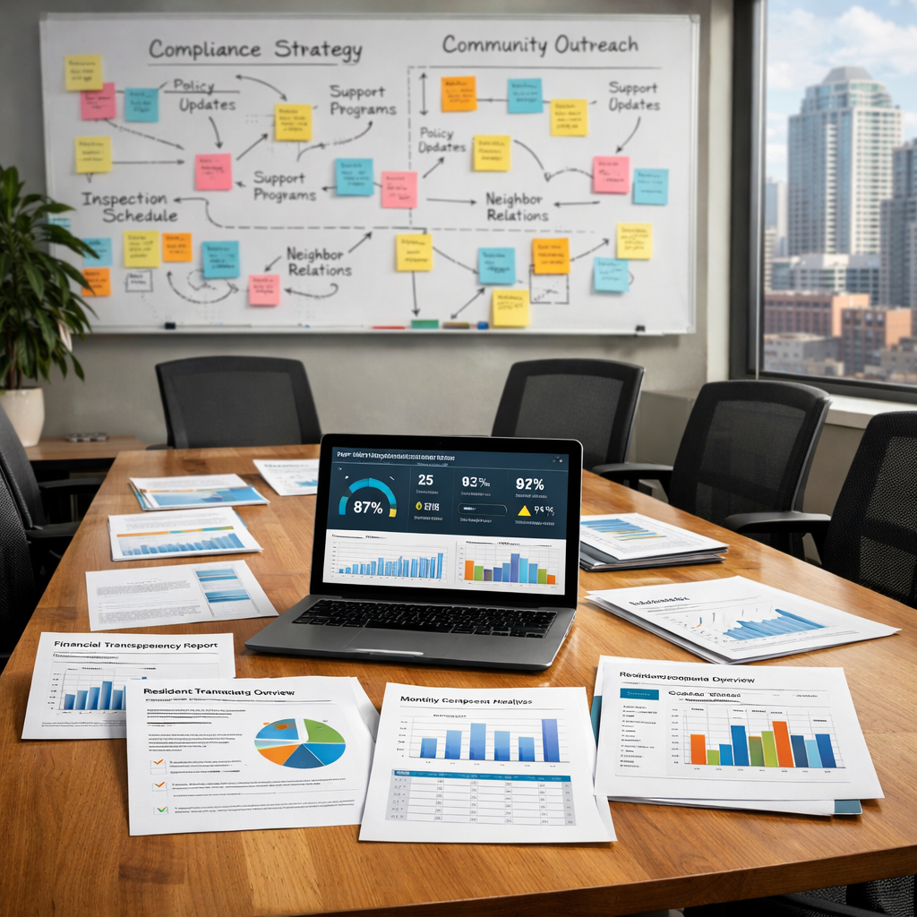Operational dashboard and financial transparency charts for sober living regulatory compliance.