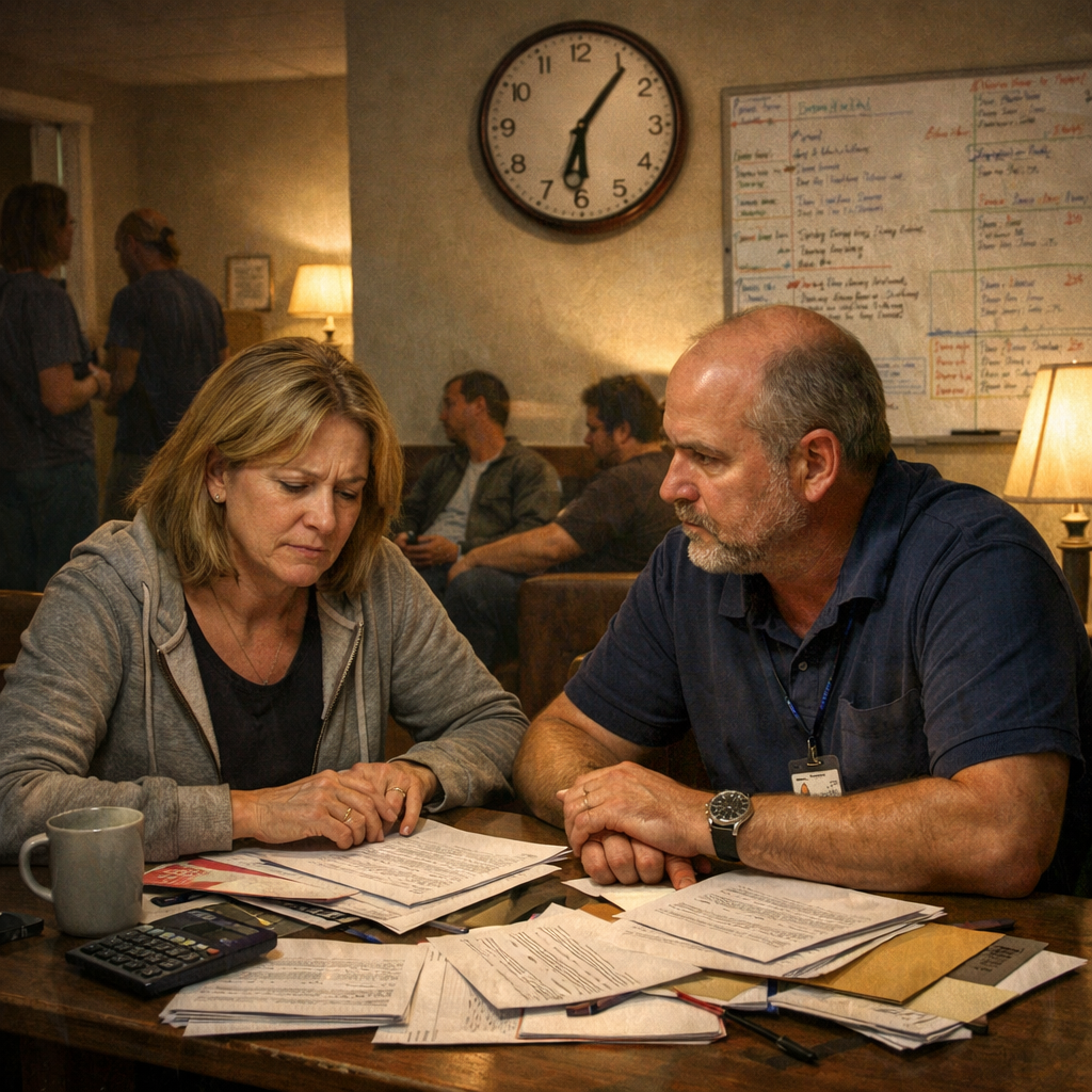 Certified sober living operators discussing residence regulations and financial planning.